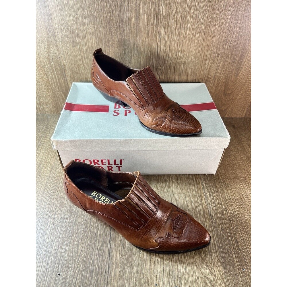 Vintage Borelli Sport Brown Leather Western Booties Ankle Shoes Women Size 6 M